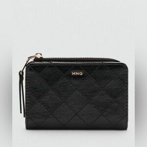 Mango Diana Quilted Black Wallet with Gold Accents